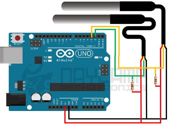 conexion de dos DS18B20 y arduino